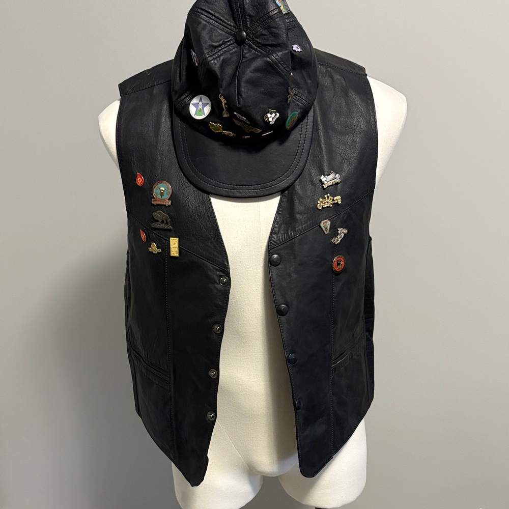 Black Leather Vest with Unique Pins